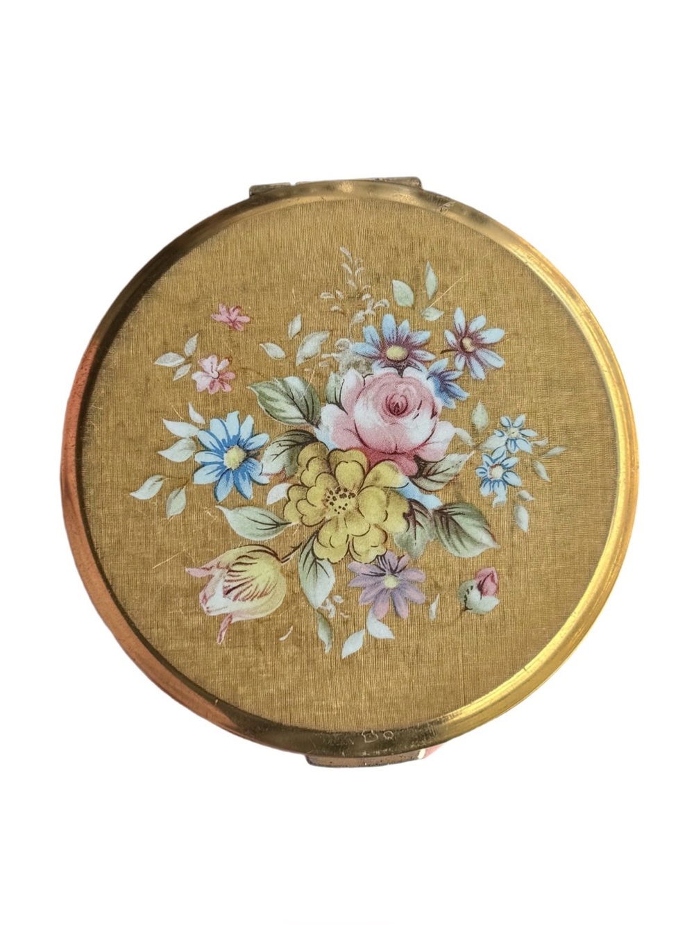 Vintage Mid Century Stratton Black Enamel Gold Gilt Butterfly Floral Compact